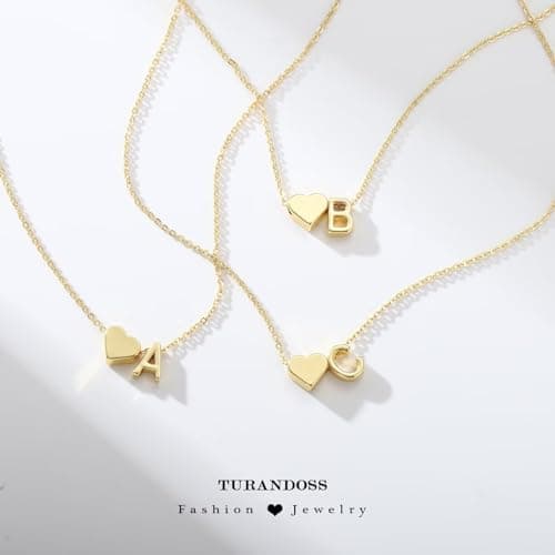 Turandoss Gold Heart Initial Necklace for Women Teen Girls - 18K Gold Plated Letter A-Z Pendant Necklace Dainty Heart Necklaces Tiny Initial Necklaces Birthday Gifts for Women Jewelry