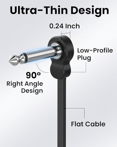 LuminologyPro 6 Pack Guitar Patch Cables, 5 Inch, 1/4" TS Right Angle Guitar Cable, Low Profile Design with Oxygen-Free Copper, Double Shielded for Pedalboard Effects, Maximize Pedal Board Space