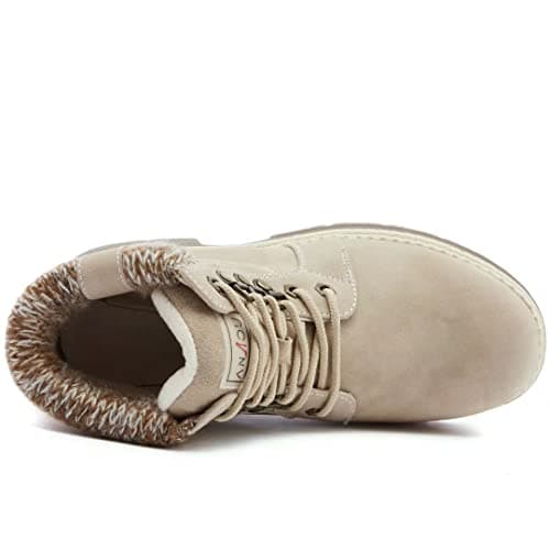 ANJOUFEMME Casual Winter Hiking Boots For Women - Womens Outdoor Snow Ankle Boots Waterproof Lightweight Lace up Fur Lined Walking Hiking Shoes