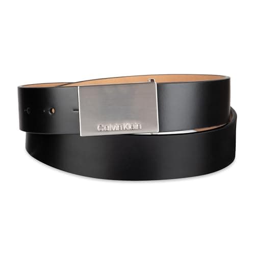 Calvin Klein Men's Modern Plaque Buckle Belt with Logo Detail for Dress Pants