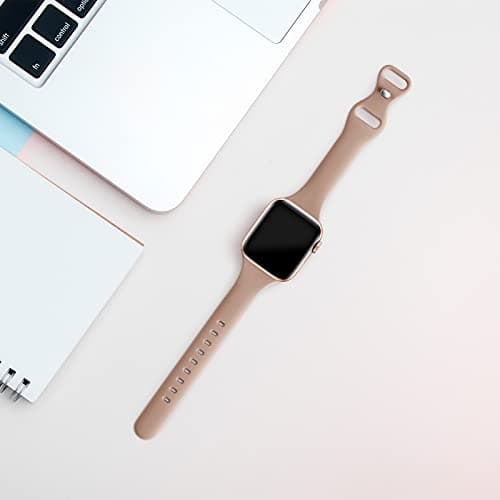 Thin Slim Band Compatible with Apple Watch 38mm 40mm 41mm 42mm 44mm 45mm 46mm 49mm, Replacement Silicone Sport Strap for iWatch Series 11/10/9/8/7/6/5/4/3/2/1 Ultra SE Women Men, Milk Tea