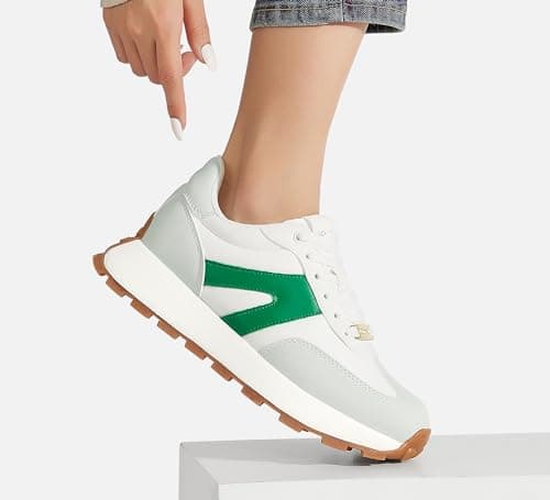 LUCKY STEP Women's Platform Fashion Sneakers Retro Classic Trainers Casual Lace-up Stylish Tennis Running Walking Shoes