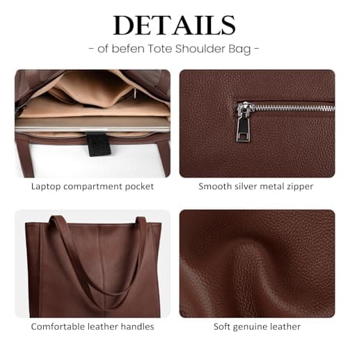 befen Genuine Leather Tote Bag for Women Work, Women's Leather Shoulder Bags Purses Satchel Handbags with Laptop Compartment