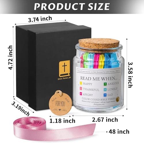 Bible Verse Jar, Read Me When Bible Verses Jar for Emotions and Feelings, Christian Gifts for Women, Men, Birthday Gifts for Mom,Graduation Gift for Her, Prayer Cards Comes With A 48-inch Ribbon Bow