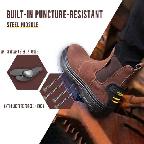 GUBANGDUN Steel Toe Work Boots for Men Slip Resistant Welding Work Boots Slip-on Safety Shoes for Industrial Construction