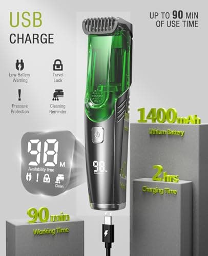 SHPAVVER Beard Trimmer for Men: Vacuum Trimmer for Less Mess -IPX7 Waterproof- Rechargeable Electric Beard Cutting Kit with Adjustable Length Comb-Built-in Vacuum for Mustache -Gift for Men