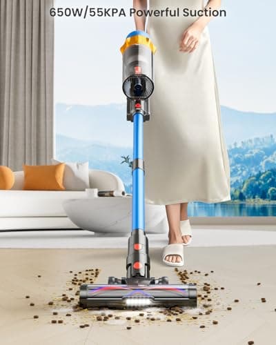 Kermoky Cordless Vacuum Cleaner, 650W 55KPA 70Mins Vacuum Cleaners for Home, Self-Standing Cordless Stick Vacuum with Anti-Tangle, Lightweight Wireless Vacuum for Hardwood Floor/Carpet/Pet Hair
