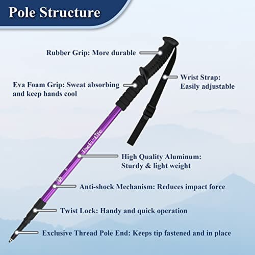 TheFitLife Nordic Walking Trekking Poles - 2 Sticks with Anti-Shock and Quick Lock System, Telescopic, Collapsible, Ultralight for Hiking, Camping, Mountaining, Backpacking, Walking, Trekking