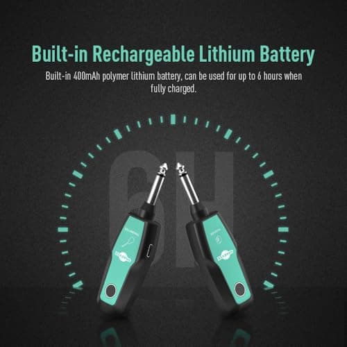 Wireless Guitar System 2.4GHz, Audio Wireless Transmitter Receiver with Rechargeable Battery, 30M/100ft Transmission Range, Auto Frequency Locking, for Guitar Bass Electric Instruments