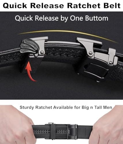 VJK Men's Leather Belt Ratchet Belt Dress with Premium Leather Slide Belt with Easier Adjustable Automatic Buckle Casual Accessories for Every Occasion (49in)