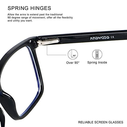 ANDWOOD Blue Light Blocking Glasses Men Women Computer Filter Large Frame Bluelight Blocker Anti Blue Ray Lightweight AR002