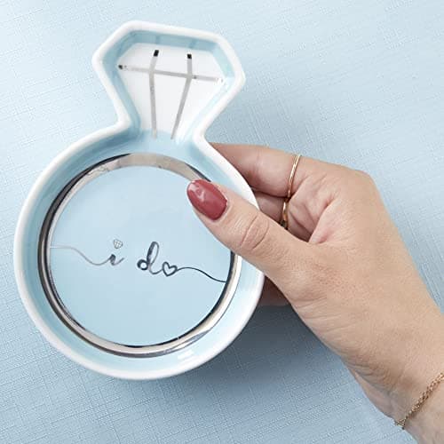 Kate Aspen Diamond Ring Trinket Dish - Jewelry Holder Ring Dish, Engagement Gifts for Couples, Bridal Shower Gifts, Bride to Be or Wedding Ring Dish - Ceramic Something Blue Gift for Bride
