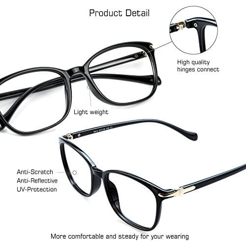 VisionGlobal Blue Light Blocking Glasses for Women/Men, Anti Eyestrain, Computer Reading, TV Glasses, Stylish Square Frame, Anti Glare(Black,+1.25 Magnification)
