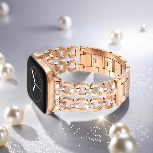 WINGLE for Apple Watch Band 42/46/38/40/41/44/45/49mm Women Designer Dressy Bands Fancy Chain Bracelet Stainless Steel Elegant Jewelry Metal Strap for iWatch Series 11 10 9 8 7 6 5 4 SE/Ultra 3 2 1