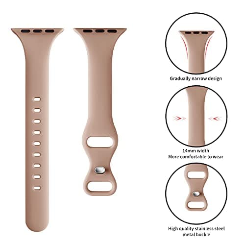 Thin Slim Band Compatible with Apple Watch 38mm 40mm 41mm 42mm 44mm 45mm 46mm 49mm, Replacement Silicone Sport Strap for iWatch Series 11/10/9/8/7/6/5/4/3/2/1 Ultra SE Women Men, Milk Tea