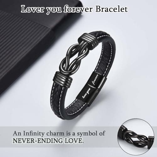 Love You Forever Leather Bracelet Gifts for Men Him Teen Boys, To My Brother Son Grandson Nephew Friend Dad Husband Christmas Birthday Valentines Fathers Day Graduation Back to School Gifts