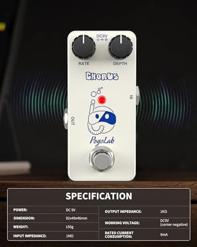 Pogolab Chorus Pedal, Chorus Guitar Pedal, Mini Analog Chorus Pedal, DC 9V, True Bypass for Electric Guitar