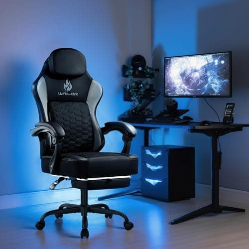 WAILOR Gaming Chair with Pocket Spring Cushion, Video Game Computer Chair with Footrest for Adults, High Back Gamer Leather Chair with Headrest and Lumbar Support for Office Gaming 300LBS