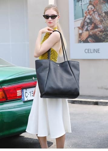 Dreubea Large Leather Tote Bag for Women - Big Work Bag, Spacious Minimalist Handbag, Tote Handbag for Office