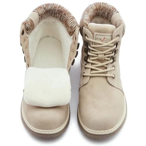 ANJOUFEMME Casual Winter Hiking Boots For Women - Womens Outdoor Snow Ankle Boots Waterproof Lightweight Lace up Fur Lined Walking Hiking Shoes
