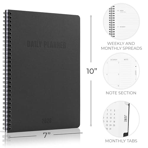 Durable 2026 Daily Planner - 7" x 10" Daily Planner with Weekly & Monthly Spreads for Easy Planning - Perfect Calendar Book for Women or Men To Organize All Appointments, Tasks and Boost Productivity