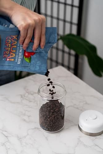 SHELBRU Smart Coffee Container & Food Storage w/Electric Vacuum Seal, Airtight Coffee Canister for Whole & Ground Bean Storage, Durable Borosilicate Glass Jar, Charging Cable Included, 10.5oz / 250g