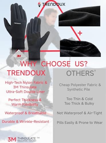 TRENDOUX Flexible Thick Winter Gloves: 3M Touchscreen Warm Gloves for Men Women, Waterproof & Windproof, Thermal Insulated
