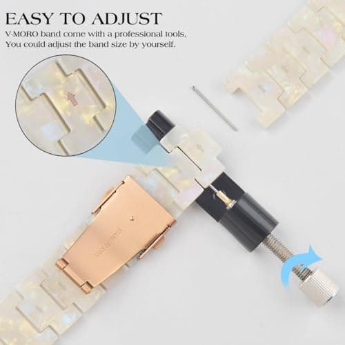 V-MORO Resin Band Compatible with Apple Watch Series 7/8/9/10/11 41/40/38/42mm, Women Fashion Strap for iWatch Series 6/5/4/3/2/1/SE, Lightweight Bracelet Wristband Replacement, Ivory White-Rose Gold