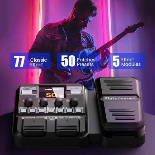 Flatsons KMF-1 Guitar Pedal, 77 Effects Guitar Multi Effects Pedal with 50 Preset, 42 Drum Rhythm, 18 Amp/Cab, Upgraded Color Screen, Aux In, Guitar Tuner Looper Expression Wah Volume Distortion Pedal