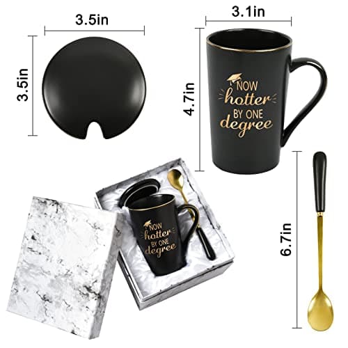 YHRJWN - Graduation Gifts, Now Hotter By One Degree Coffee Mug, Graduation Gifts for Her Him Girls Friends, Christmas Gifts for Masters Degree Graduates Grad College High School 14 Oz Black