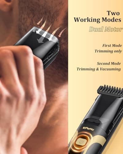 ENSSU Beard Trimmer for Men Auto-Vaccum, Rechargeable Electric Men Beard Trimmers with 2 Combs, 1-20mm Adjustable Length Dial, Waterproof Cordless Mustache Trimmer for Face, Stubble