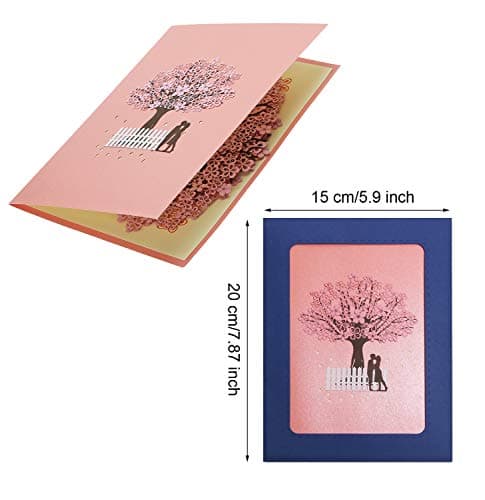 PENTA ANGEL Handmade Cherry Blossom Card Pop Up 3D Flower Card Romantic Love Letter Greeting Anniversary Wedding Valentine Birthday Gift Card Blank Stationery Paper Card for Her Him Husband Wife