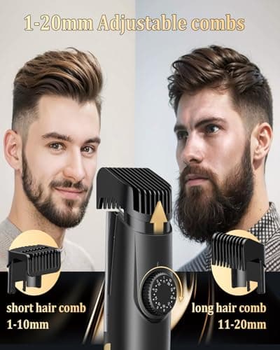 ENSSU Beard Trimmer for Men Auto-Vaccum, Rechargeable Electric Men Beard Trimmers with 2 Combs, 1-20mm Adjustable Length Dial, Waterproof Cordless Mustache Trimmer for Face, Stubble
