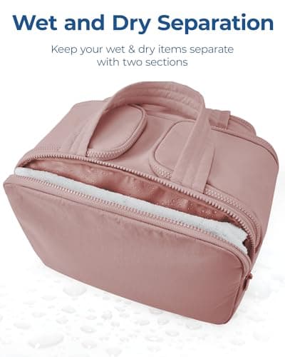 BAGSMART Travel Toiletry Bag, Lightweight Large Wide-open Travel Bag for Women, Puffy Cosmetic Makeup Bag Organizer with Handle for Accessories,Essentials, Toiletries, Dark Pink