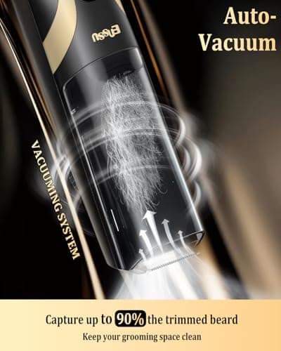 ENSSU Beard Trimmer for Men Auto-Vaccum, Rechargeable Electric Men Beard Trimmers with 2 Combs, 1-20mm Adjustable Length Dial, Waterproof Cordless Mustache Trimmer for Face, Stubble