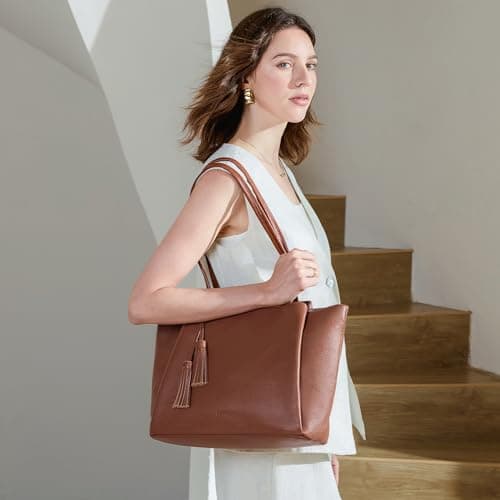 befen Genuine Leather Tote Bag for Women Work, Womens Laptop Tote Bags Shoulder Purses Totes with Compartments Handbags