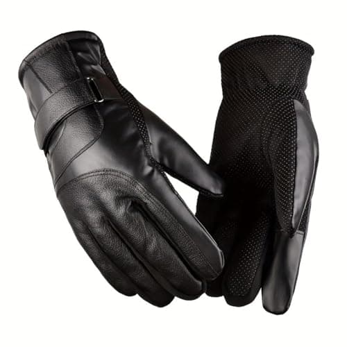 Generic Leather Gloves for Men Genuine Lambskin, Gloves for Men Warm Wool Lined Anti-Slip, Winter Gloves Touchscreen Driving