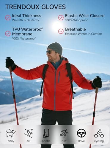 TRENDOUX 100% Waterproof Windproof Gloves: 3M Touchscreen Ski Snow Winter Gloves for Men Women Cold Weather, Thermal Warm Lined for Snowboarding Skiing Driving Running Cycling Texting Typing Biking