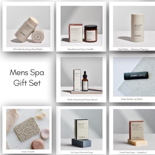 ZAAINA Men’s Self Care Kit – Luxury Spa Gift Set for Men with Face Serum, Soaps, Heel Balm & Lip Balm – Grooming Care Package for Men – Birthday & Relaxation Kit (Premium Set with Whiskey Candle)