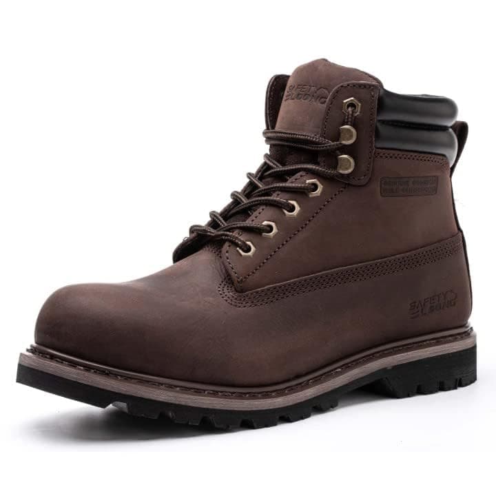 SAFETY LOONG Work Boots for Men Waterproof Soft Toe Non Slip Comfortable Leather Workboots
