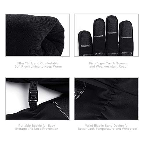 Jeniulet 100% Waterproof Winter Gloves -30℉ Warm Windproof All Fingers Touch Screen Gloves for Men Skiing and Outdoor Work