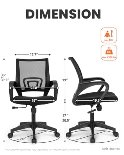 NEO CHAIR Office Desk Computer Chair Ergonomic Mesh Gaming Mid Back Seat with Comfy Lumbar Support Adjustable Height Swivel for Home Task (Black)