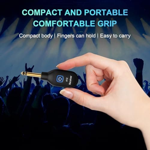 A12 Wireless Guitar Transmitter Receiver - 2.4GHz System, 24-bit 48KHz Audio, 100ft Range, No Latency, Rechargeable, Easy Pairing for Electric Guitar & Bass - Accessories (1TX+1RX)