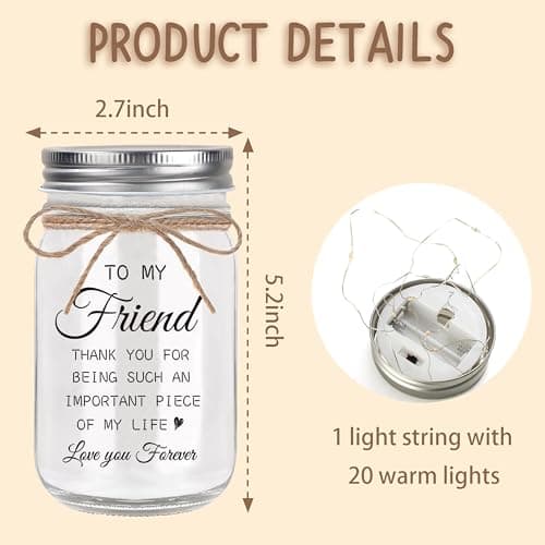 Friendship Gifts for Women, Mason Jar Night Lights for Friend, Gifts for Friends Best Friend Birthday Gifts, Thankgiving Christmas Gifts for Women