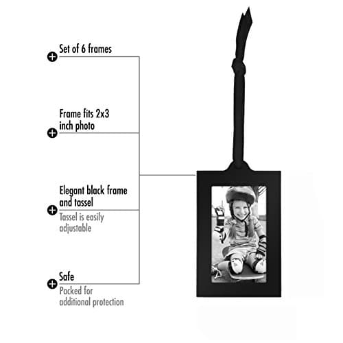 Americanflat Family Tree Picture Frame - Includes 6 Hanging 2x3 Picture Frames - Adjustable Ribbon Tassels - Ideal as Mother’s Day Gifts, Birthday Gifts, or Christmas Decor - Black and Bronze