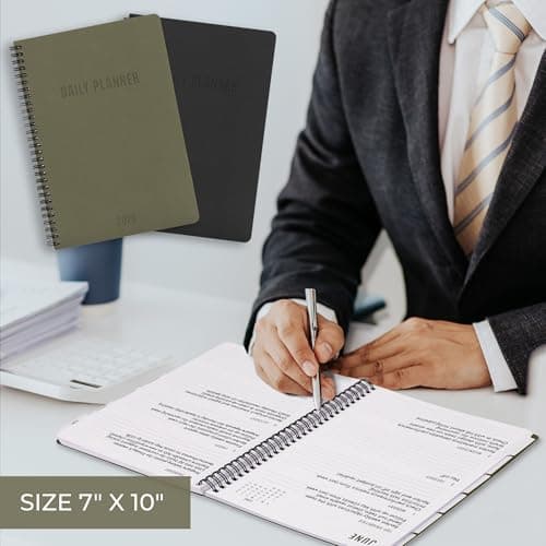 Durable 2026 Daily Planner - 7" x 10" Daily Planner with Weekly & Monthly Spreads for Easy Planning - Perfect Calendar Book for Women or Men To Organize All Appointments, Tasks and Boost Productivity