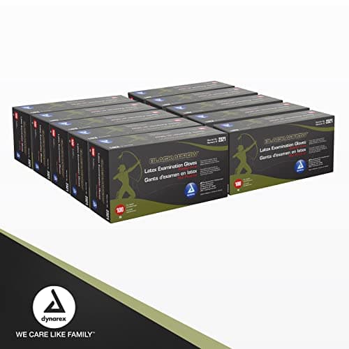 Dynarex Black Arrow Disposable Latex Exam Gloves, Powder-Free, For Healthcare, Law Enforcement, Tattoo, Salon or Spa, Black (1000, Small) [Packaging May Vary]