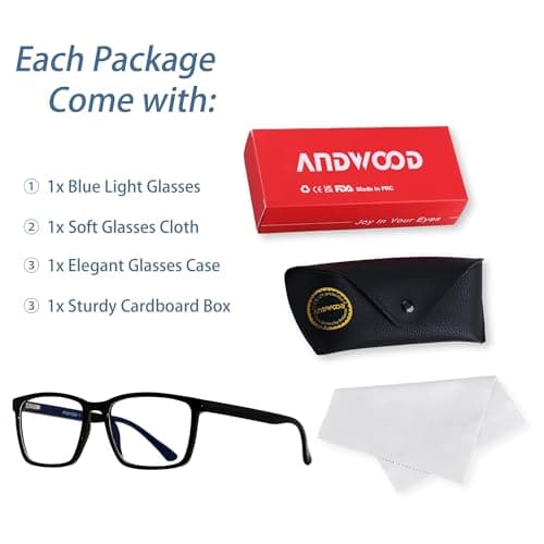 ANDWOOD Blue Light Blocking Glasses Men Women Computer Filter Large Frame Bluelight Blocker Anti Blue Ray Lightweight AR002