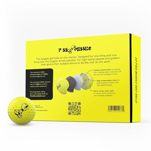 P*ss Missile Distance Golf Balls - 4-Piece Design, Surlyn Cover, High Compression Core - Lower Spin, Better Trajectory for Longer, Straighter Shots