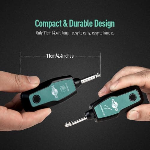 Wireless Guitar System 2.4GHz, Audio Wireless Transmitter Receiver with Rechargeable Battery, 30M/100ft Transmission Range, Auto Frequency Locking, for Guitar Bass Electric Instruments